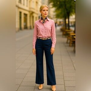 Old Navy striped navy blue stretch trousers,hook & eye/zipper closure, pockets 💙
